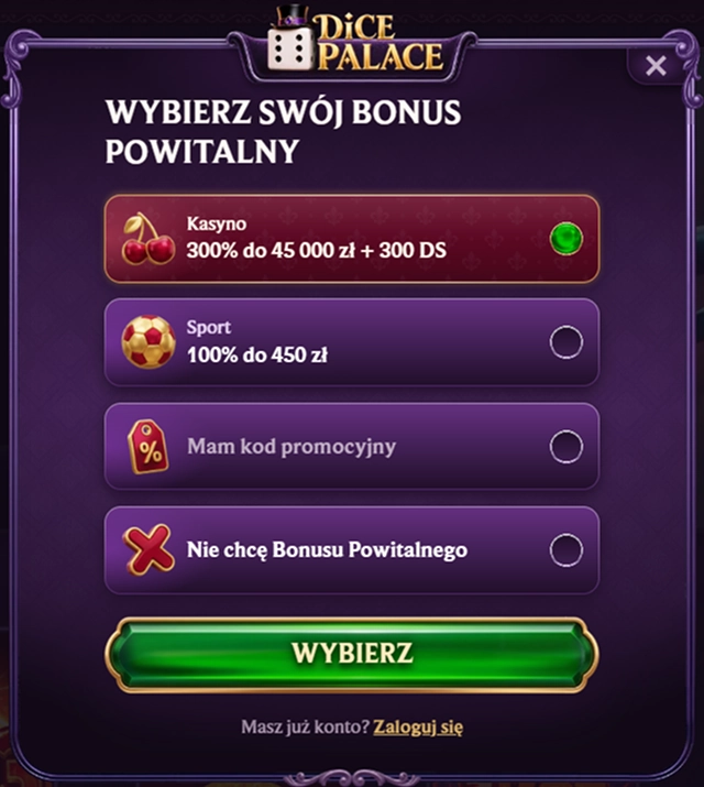 Wybór bonusu powitalnego kasyno lub sport