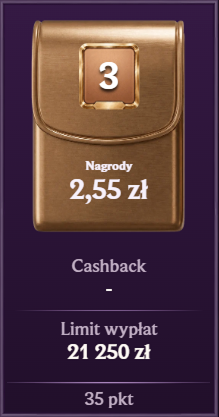 Poziom VIP 3 nagroda 2,55 zł 35 pkt